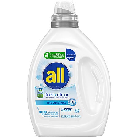 50-Oz all free clear Liquid Laundry Detergent for Sensitive Skin (Unscented) $7.90 w/ S&S + Free Shipping w/ Prime or on orders over $35