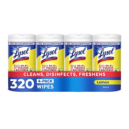 LYSOL Disinfecting Wipes, All Purpose Cleaner, Multi-Surface Antibacterial Cleaning Wipes, Lemon & Lime Blossom Scent, 80 ct. (4 Pack) $11.97 or less
