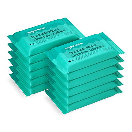 Amazon Basics Flushable Adult Toilet Wipes, Fragrance Free, 504 Count (12 Packs of 42) , Packaging May Vary $11.19 or less