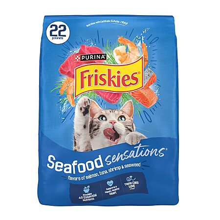 $12.93 S&S CLIP Q Purina Friskies Dry Cat Food Seafood Sensations With Salmon, Tuna, and Shrimp Flavors - 22 lb. Bag