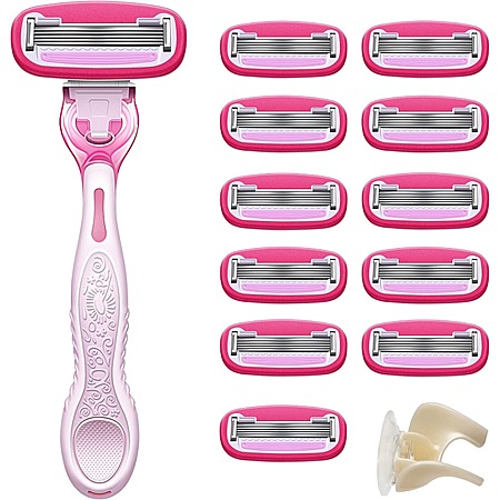 Select Accounts: Amazon Basics Women's 5-Blade Razor w/ Handle, 12 Cartridges & Shower Holder $13.85 w/ S&S + Free Shipping