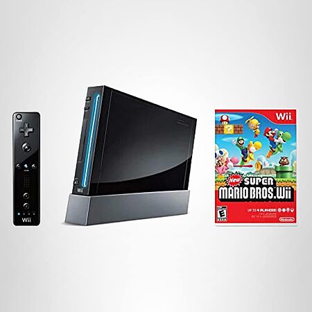 Nintendo Wii Console, Black with New Super Mario Bros Wii (Renewed) $147