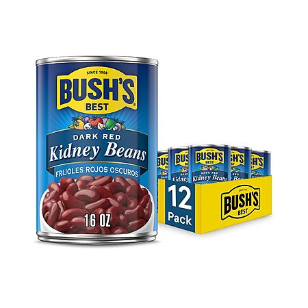 BUSH'S BEST 16 oz Canned Dark Red Kidney Beans, Source of Plant Based Protein and Fiber, Low Fat, Gluten Free, (Pack of 12)~$8.29 After Coupon & S&S @ Amazon