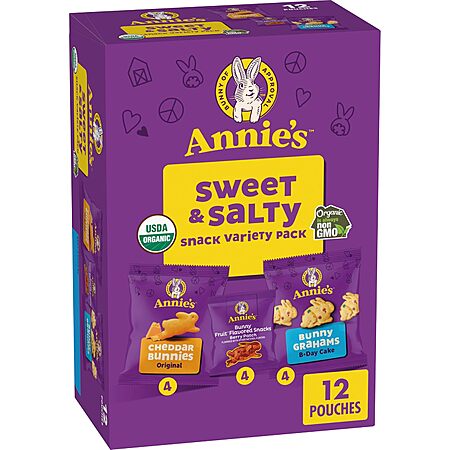 12-Pouch Annie's Sweet & Salty Snack Variety Pack w/ Cheddar Bunnies, Bunny Grahams & Bunny Fruit Snacks $5.52 w/ S&S + Free Shipping w/ Prime or on $35+