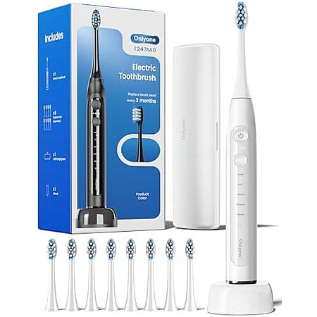Onlyone Rechargeable Sonic Electric Toothbrush w/ 8 Brush Heads