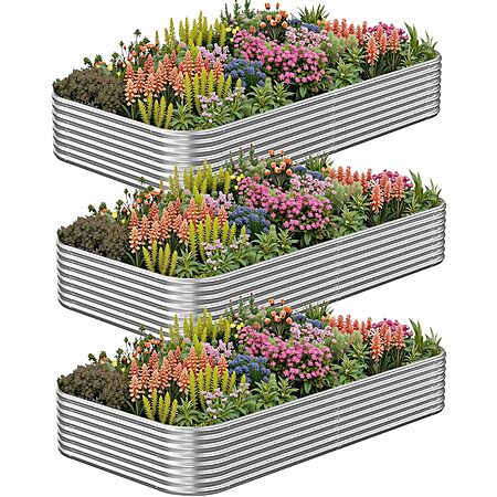 3-Pack 8' x 3' CATMANOR Corrugated Galvanized Steel Raised Garden Bed $69.99 + Free Shipping