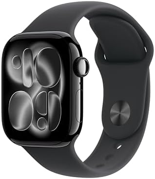 Apple Watch Series 11 [GPS 42mm] Smartwatch with Jet Black Aluminum Case with Black Sport Band - S/M