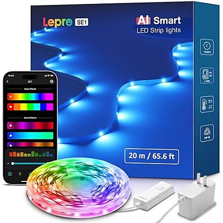 65.6' Lepro SE1 RGB Wi-Fi & Bluetooth AI Smart LED Light Strips
