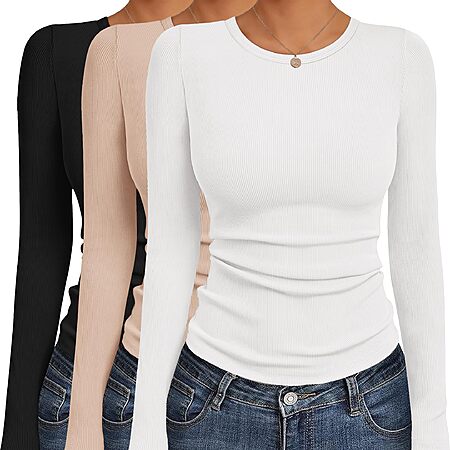 Ekouaer 3-Pack Women's Long Sleeve Fitted Shirts for $9.99