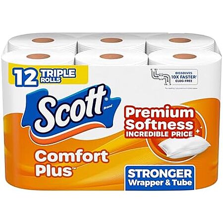 12-Pk 231-Sheets Scott ComfortPlus 1-Ply Toilet Paper Triple Rolls