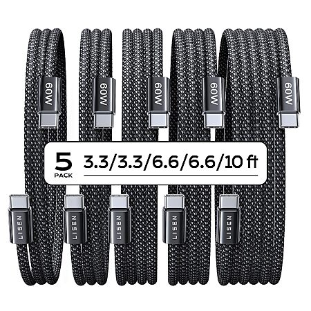 $8.99 FS Prime or $35 LISEN USB C to USB C Cable, 5-Pack [3.3/3.3/6.6/6.6/10FT]