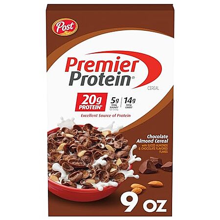 5 × 9-Oz Post Premier Protein Cereal (Chocolate Almond) ($3.74 each)