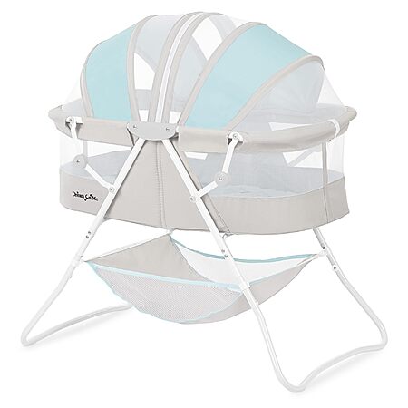 $42.50: Dream On Me Karley Portable Newborn Bassinet, Foldable Travel Bassinet, Double Mesh Canopy, Blue/Grey