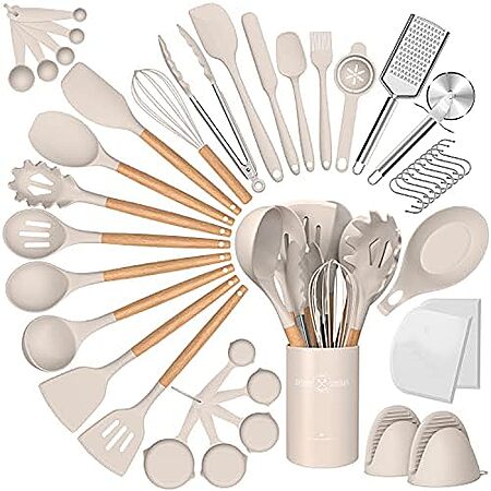 43-Pc Cacoles Wood Handle Silicone Cooking Utensils & Gadgets Set