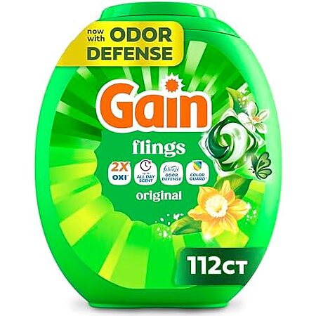 4 × 112-Ct Gain Flings HE Compatible Laundry Detergent Pacs (Original Scent) ($12.54 each)