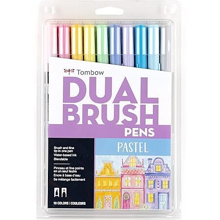 10-Pack Tombow 56187 Dual Brush Pen Art Markers, Pastel