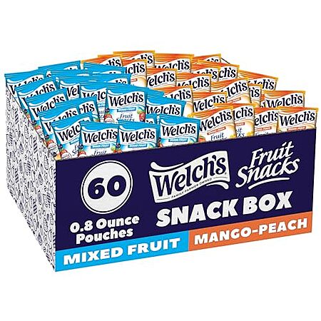 60-Pk 0.8oz. Welch's Fruit Snack Pouches (Mixed Fruit & Mango Peach)