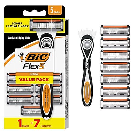 BIC Flex 5 Men's Refillable 5-Blade Razors with 1 Handle and 7 Cartridges
