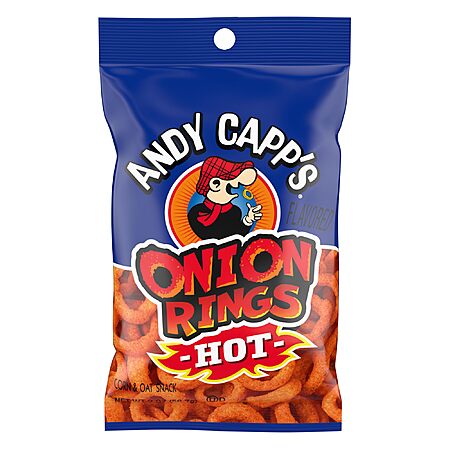 [S&S] $0.93: Andy Capp's Beer Battered Flavored Onion Flavored Rings Baked Oat and Corn Snacks, Hot, 2 oz
